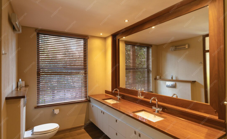 bamboo shades bathroom